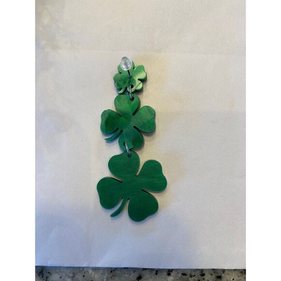 Shamrock Earrings Emerald Green Four Leaf Clover Lucky Irish St Patrick’s Day - Picture 4 of 5